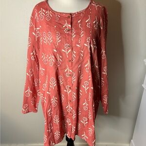 SunFlower Women's XL Floral Button Up Made In India Tunic Jacket